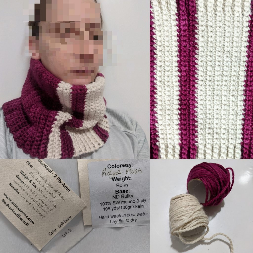 Fuscia and Ivory yarn and cowl collage