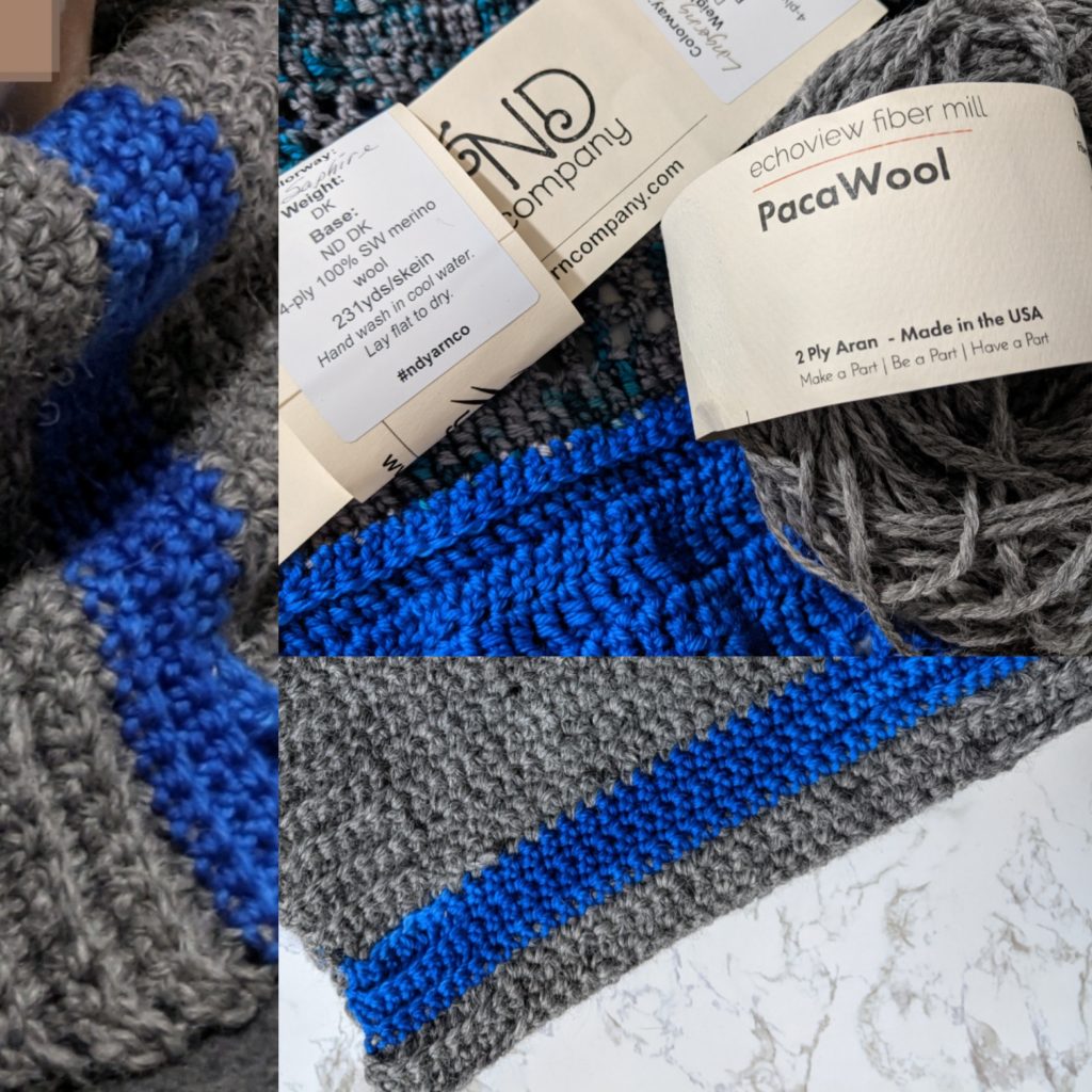 Blue and Grey yarn cowl collage